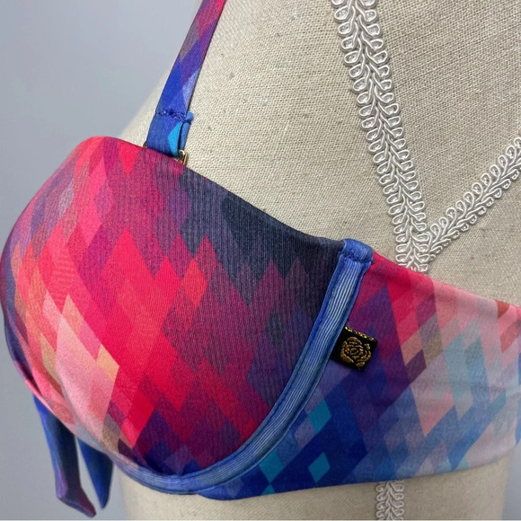 La Vie en Rose Aqua Bikini Top Size Medium Multi Colour Print Abstract - Picture 3 of 8